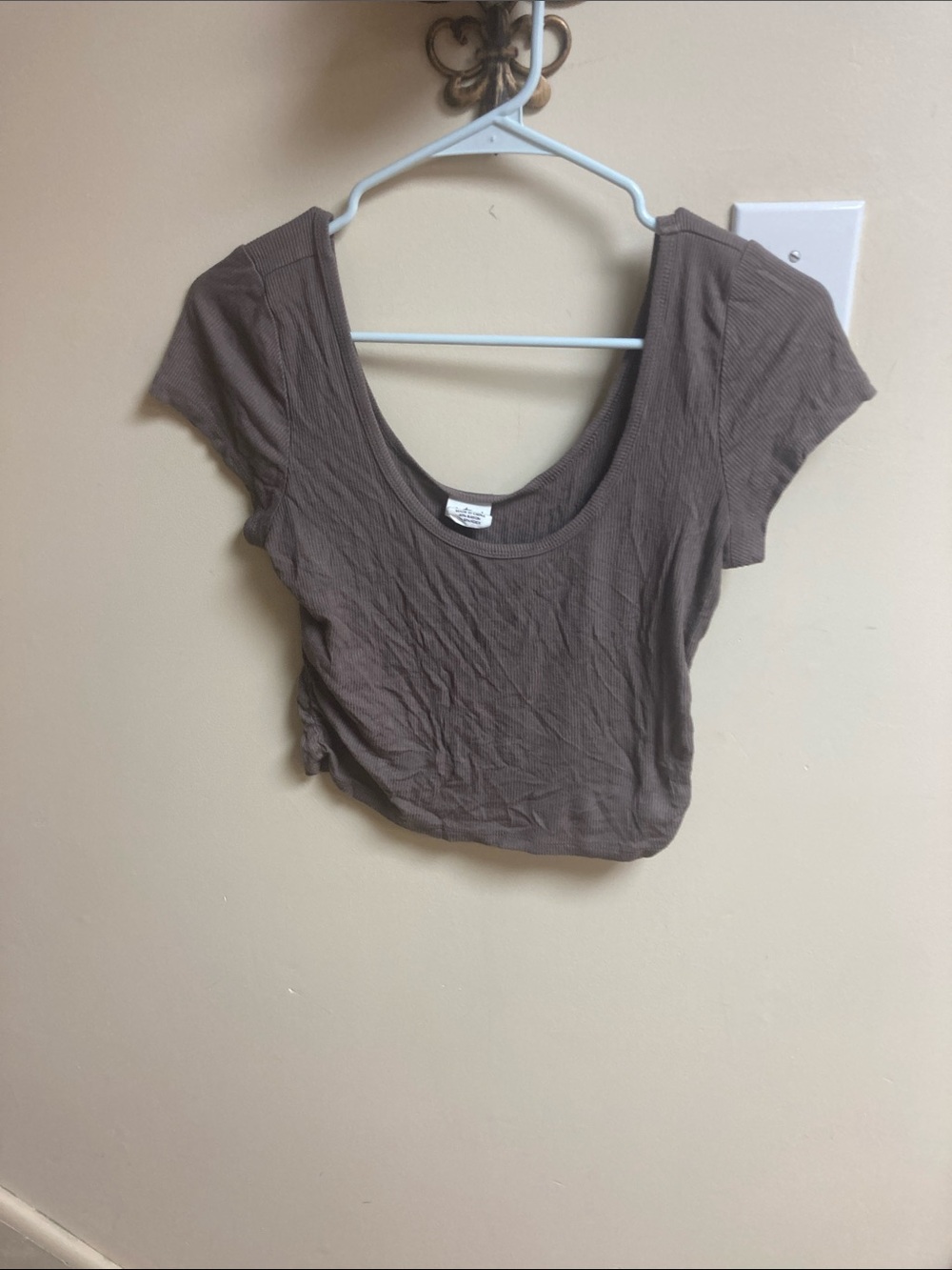 Ribbed Scoop Neck Cropped Top in Brown Taupe